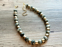 Load image into Gallery viewer, Gold & Gray Geometric Necklace, single Strand Statement Jewelry, everyday brown gold linking chain champagne resin mocha swirl