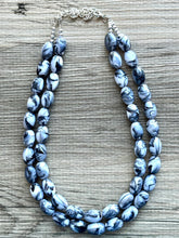 Load image into Gallery viewer, Black & White Swirl Big Bead Necklace, Statement Jewelry, white black silver Chunky bib, bridesmaids necklace, wedding 2 strand bridal