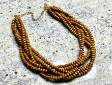 Load image into Gallery viewer, Wood Braided 6 Strand Statement Necklace, beaded brown jewelry, vintage bridesmaid wedding bridal chunky bib collar