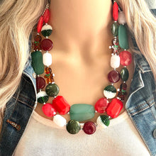 Load image into Gallery viewer, Home For Christmas earrings & necklace Red Green Holiday Jewelry, Christmas Jewelry, Red Green white Gift Christmas Present
