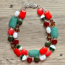 Load image into Gallery viewer, Home For Christmas earrings & necklace Red Green Holiday Jewelry, Christmas Jewelry, Red Green white Gift Christmas Present