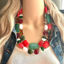 Load image into Gallery viewer, Home For Christmas earrings & necklace Red Green Holiday Jewelry, Christmas Jewelry, Red Green white Gift Christmas Present