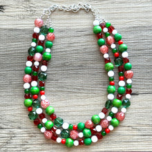 Load image into Gallery viewer, Christmas Necklace, Red & Green Bead Holiday Jewelry, Red Green Jewelry, Beaded Christmas Gift Christmas Present December Winter white