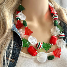 Load image into Gallery viewer, Snowed in for Christmas earrings & necklace Red Green Holiday Jewelry, Christmas Jewelry, Red Green white Gift Present