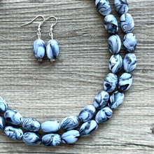 Load image into Gallery viewer, Black & White Swirl Big Bead Necklace, Statement Jewelry, white black silver Chunky bib, bridesmaids necklace, wedding 2 strand bridal