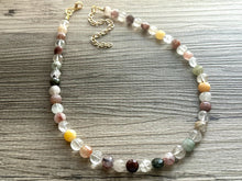 Load image into Gallery viewer, Natural Rutilated Quartz Beaded GemStone Necklace gold statement necklace jewelry, long beaded statement layering necklace clear yellow pink