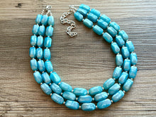 Load image into Gallery viewer, Glacier Blue 3 strand chunky jewelry, beaded blue jewelry, light blue thick necklace, Caribbean aqua necklace, turquoise bib earring set