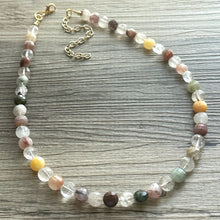 Load image into Gallery viewer, Natural Rutilated Quartz Beaded GemStone Necklace gold statement necklace jewelry, long beaded statement layering necklace clear yellow pink
