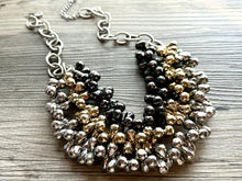 Load image into Gallery viewer, Metallic Goddess chunky statement necklace, big beaded jewelry, gifts for women bib jewelry Multi-Strand gold silver black new years eve
