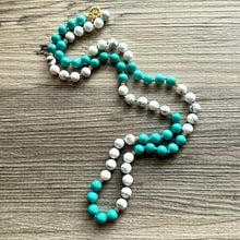 Load image into Gallery viewer, Natural Blue & White Turquoise Gemstone Beaded Necklace, 28” Long Necklace stone color lock jewelry, gifts for her