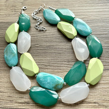 Load image into Gallery viewer, Jewel of the Jungle Statement Necklace, Chunky Jewelry Big Beaded Necklace, light green Necklace, olive Jewelry bubble 2 strand turquoise