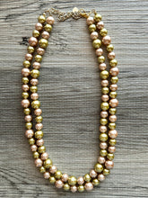 Load image into Gallery viewer, Gold & Champagne Statement Necklace, Pearl jewelry, 2 strand bib chunky necklace, yellow double strand golden bubble formal dressy