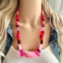 Load image into Gallery viewer, Red & Pink Soiree Necklace, single strand Statement Jewelry, red Statement Necklace, layering deep red Wedding Bridesmaid Jewelry