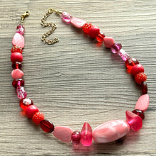 Load image into Gallery viewer, Red & Pink Soiree Necklace, single strand Statement Jewelry, red Statement Necklace, layering deep red Wedding Bridesmaid Jewelry
