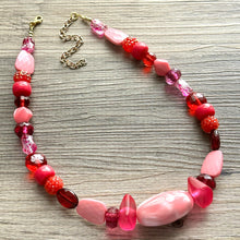 Load image into Gallery viewer, Red & Pink Soiree Necklace, single strand Statement Jewelry, red Statement Necklace, layering deep red Wedding Bridesmaid Jewelry