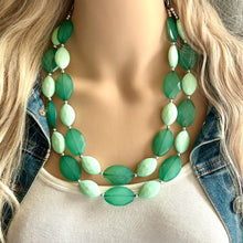 Load image into Gallery viewer, Winter Mint Green Statement Necklace, Chunky Jewelry Big Beaded Necklace, light green forest Necklace, mint Jewelry bubble double strand