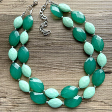 Load image into Gallery viewer, Winter Mint Green Statement Necklace, Chunky Jewelry Big Beaded Necklace, light green forest Necklace, mint Jewelry bubble double strand