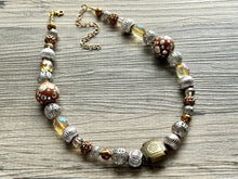 Load image into Gallery viewer, Cinnamon Statement Necklace, fall colors silver Gold Necklace, 1 Strand Statement necklace, vintage mixed metallic chunky orange