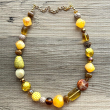 Load image into Gallery viewer, Yellow Single 1 Strand Big Beaded Statement Necklace, mustard yellow Jewelry, beaded yellow bridesmaid necklace jewelry gold