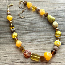Load image into Gallery viewer, Yellow Single 1 Strand Big Beaded Statement Necklace, mustard yellow Jewelry, beaded yellow bridesmaid necklace jewelry gold