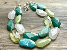Load image into Gallery viewer, Gem of the Jungle Statement Necklace, Chunky Jewelry Big Beaded Necklace, light green Necklace, olive Jewelry bubble 2 strand turquoise