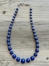 Load image into Gallery viewer, Purplish Blue single strand necklace, long beaded royal purple layering statement, purple and white layering jewelry