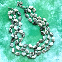 Load image into Gallery viewer, Gray Ombré Chunky Statement Necklace, Tie Dye multi Strand Beaded Jewelry, 3 strand chunky bib silver white black bead