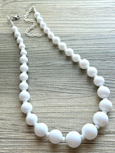 Load image into Gallery viewer, Creamy Graduated long necklace, white acrylic beaded statement necklace, everyday neutral chunky layering vintage necklace