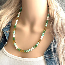 Load image into Gallery viewer, Lucky Patrick Green Chunky Statement Necklace 1 Strand Beaded gold cream jewelry bridesmaid earrings gold st pattys, lime emerald