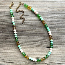 Load image into Gallery viewer, Lucky Patrick Green Chunky Statement Necklace 1 Strand Beaded gold cream jewelry bridesmaid earrings gold st pattys, lime emerald