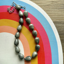 Load image into Gallery viewer, Gray Dyed Swirl Resin Chunky Statement Necklace single Strand Beaded jewelry, bridesmaid bib wedding, gray bubble necklace silver chain