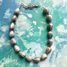 Load image into Gallery viewer, Gray Dyed Swirl Resin Chunky Statement Necklace single Strand Beaded jewelry, bridesmaid bib wedding, gray bubble necklace silver chain