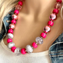 Load image into Gallery viewer, Bubblegum Pink Statement Necklace, Chunky Jewelry Big Beaded jewelry, Single Strand Necklace, hot pink jewelry, hot pink necklace jewelry