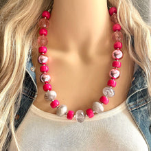 Load image into Gallery viewer, Bubblegum Pink Statement Necklace, Chunky Jewelry Big Beaded jewelry, Single Strand Necklace, hot pink jewelry, hot pink necklace jewelry
