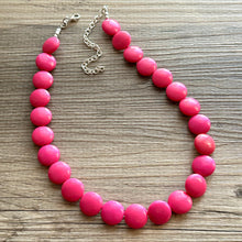 Load image into Gallery viewer, Dark Pink Single Strand Big Beaded Statement Necklace, pink Jewelry set, pink earrings, pink beaded necklace, bridesmaid necklace, magenta