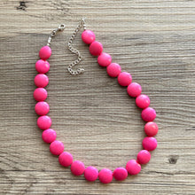 Load image into Gallery viewer, Dark Pink Single Strand Big Beaded Statement Necklace, pink Jewelry set, pink earrings, pink beaded necklace, bridesmaid necklace, magenta