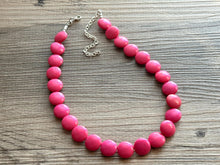 Load image into Gallery viewer, Dark Pink Single Strand Big Beaded Statement Necklace, pink Jewelry set, pink earrings, pink beaded necklace, bridesmaid necklace, magenta