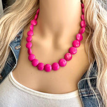 Load image into Gallery viewer, Dark Pink Single Strand Big Beaded Statement Necklace, pink Jewelry set, pink earrings, pink beaded necklace, bridesmaid necklace, magenta