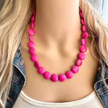 Load image into Gallery viewer, Dark Pink Single Strand Big Beaded Statement Necklace, pink Jewelry set, pink earrings, pink beaded necklace, bridesmaid necklace, magenta