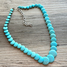 Load image into Gallery viewer, Shades of Blue Long Statement Necklace, long tassel silver necklace, beaded long necklace, smoke gray turquoise royal aqua