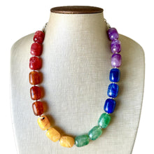 Load image into Gallery viewer, Rainbow Statement Necklace, candy chunky multi-strand jewelry, yellow red green sky blue necklace, single strand silver necklace thick