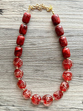Load image into Gallery viewer, Gold & Red Jewel Statement Necklace, Chunky 1 Strand Jewelry, gold red necklace, glass bib beaded necklace thick collar bead lampwork