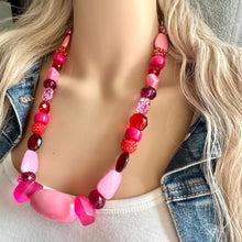 Load image into Gallery viewer, Red & Pink Soiree Necklace, single strand Statement Jewelry, red Statement Necklace, layering deep red Wedding Bridesmaid Jewelry