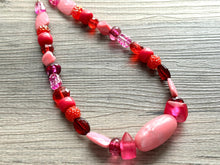 Load image into Gallery viewer, Red & Pink Soiree Necklace, single strand Statement Jewelry, red Statement Necklace, layering deep red Wedding Bridesmaid Jewelry