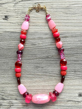 Load image into Gallery viewer, Red & Pink Soiree Necklace, single strand Statement Jewelry, red Statement Necklace, layering deep red Wedding Bridesmaid Jewelry