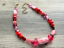 Load image into Gallery viewer, Red & Pink Soiree Necklace, single strand Statement Jewelry, red Statement Necklace, layering deep red Wedding Bridesmaid Jewelry