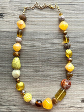 Load image into Gallery viewer, Yellow Single 1 Strand Big Beaded Statement Necklace, mustard yellow Jewelry, beaded yellow bridesmaid necklace jewelry gold