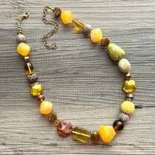 Load image into Gallery viewer, Yellow Single 1 Strand Big Beaded Statement Necklace, mustard yellow Jewelry, beaded yellow bridesmaid necklace jewelry gold