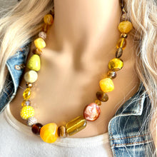 Load image into Gallery viewer, Yellow Single 1 Strand Big Beaded Statement Necklace, mustard yellow Jewelry, beaded yellow bridesmaid necklace jewelry gold