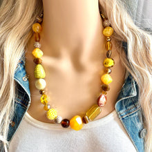 Load image into Gallery viewer, Yellow Single 1 Strand Big Beaded Statement Necklace, mustard yellow Jewelry, beaded yellow bridesmaid necklace jewelry gold